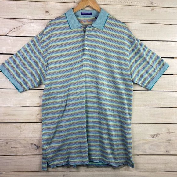 Alan Fusser Mercerized Cotton Striped Multi-Color Golf Polo Shirt Men's Sz LARGE - Picture 2 of 7